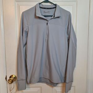 Under Armour Run Heatgear Grey Quarter Zip Thumb Holes Athletic Sweatshirt Sz S